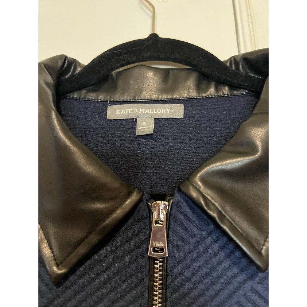 NEW Kate & Mallory Zip Jacket Vegan Leather Accents Blue Black XL Office Casual - Picture 6 of 13